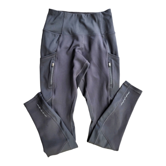 ATHLETA Black High Traverse Double Zip, Double Pocket Reflective Strip Leggins - Picture 5 of 10